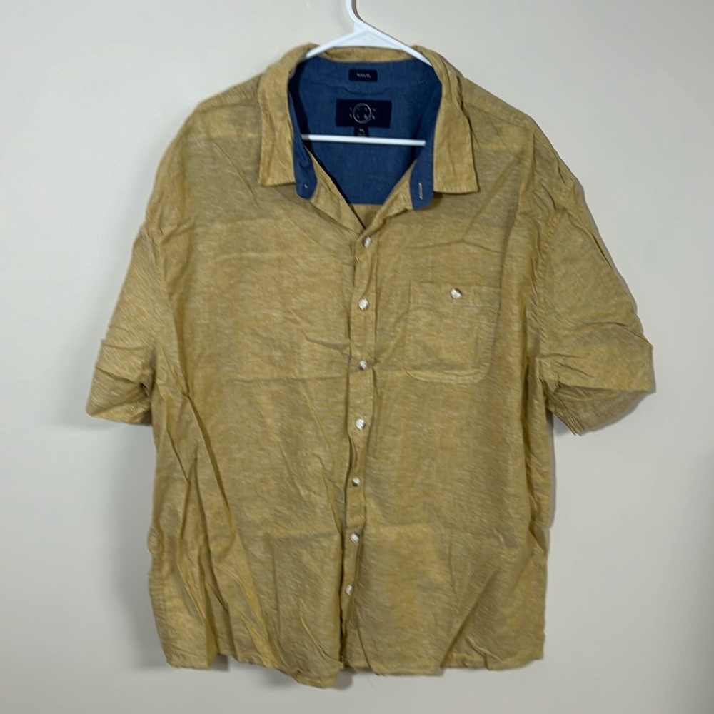 Even Tide Short Sleeve Casual Button Down Gold 3XL
